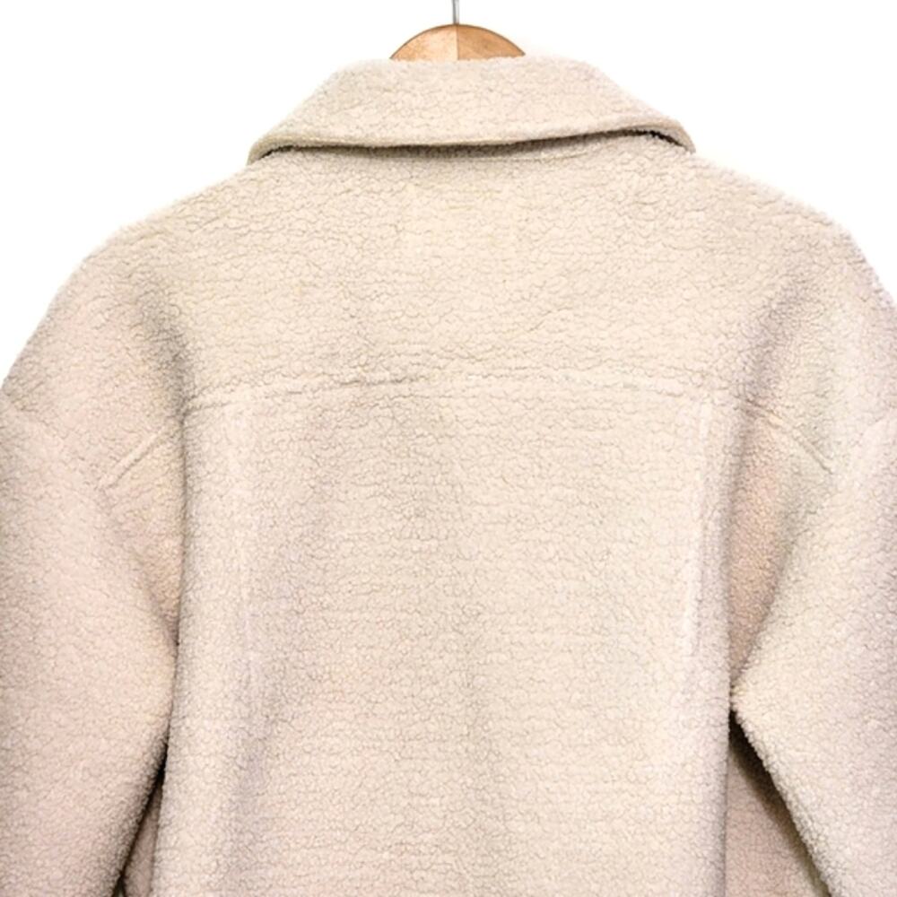 Elodie Sherpa Teddy Button-Down Crop Coat Jacket Ivory Cream Chic Cozy L - Picture 8 of 11
